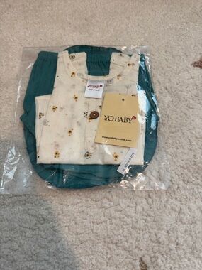 YO BABY Teal and Cream Floral Baby Matching Set